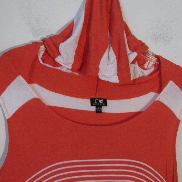 Cable & Gauge Striped Hoodie Shirt Large Beach Cover Orange White Stripe - Picture 2 of 5